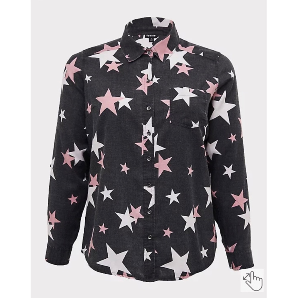 NEW Torrid 4 Taylor - Black Burnout Star Button Front Relaxed Fit Shirt